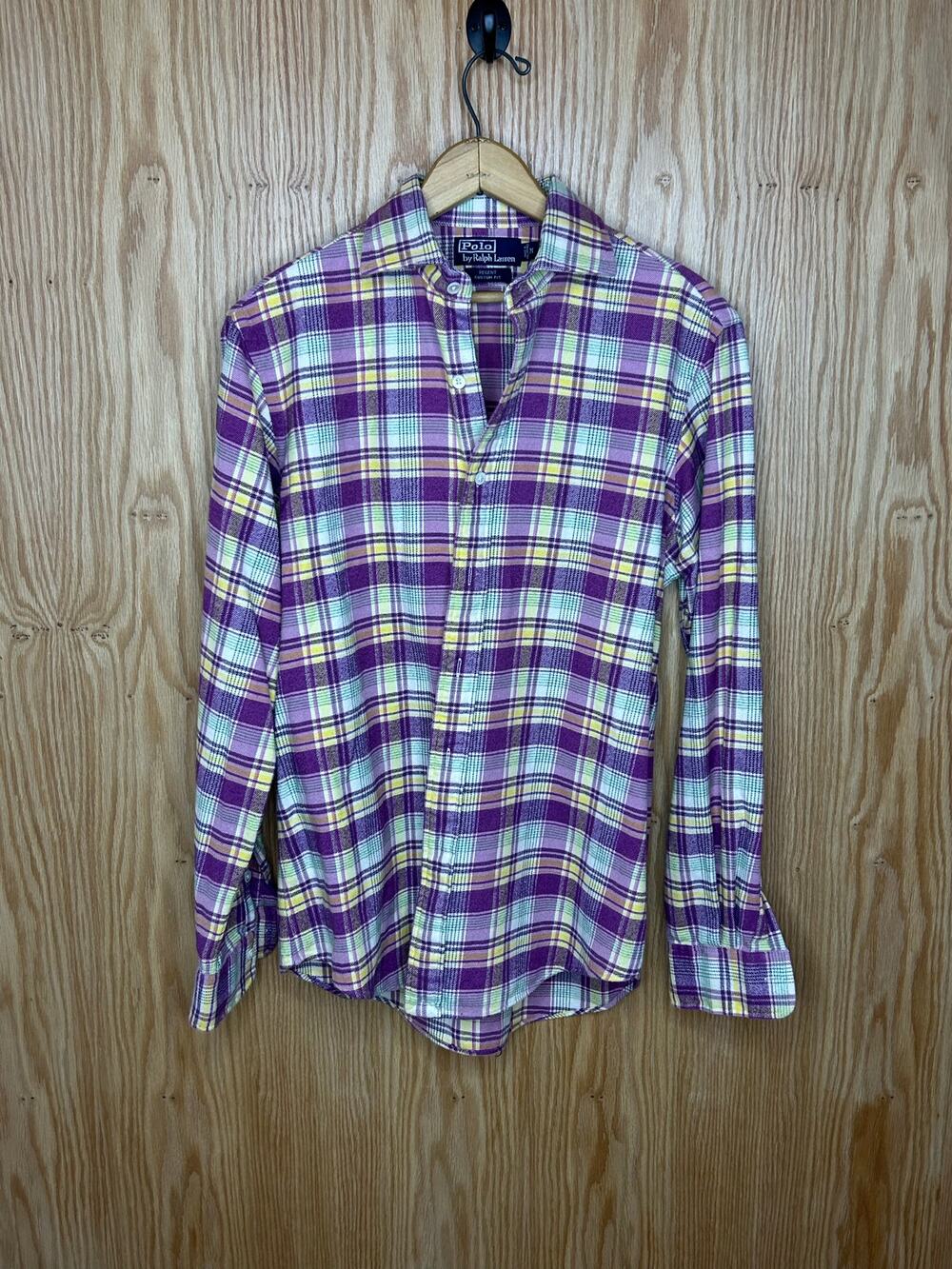 Vintage Flannel Ralph Lauren Button Up Cotton Men's Medium Purple White Soft